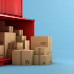 Stack of brown box packaging and container, shipping business, 3d rendering